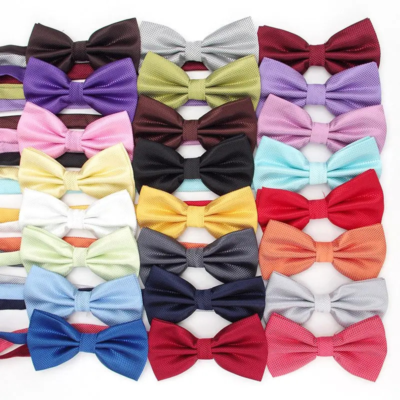 Polyester Solid Bow Tie Men Adjustable Plaid Bow Ties Wedding Party Formal