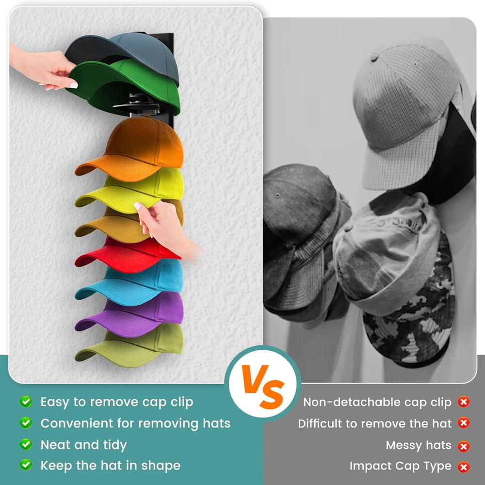 2 Pack Hat Organizer Baseball Cap Locking Tech Hat Rack Strong Adhesive Hat Wall