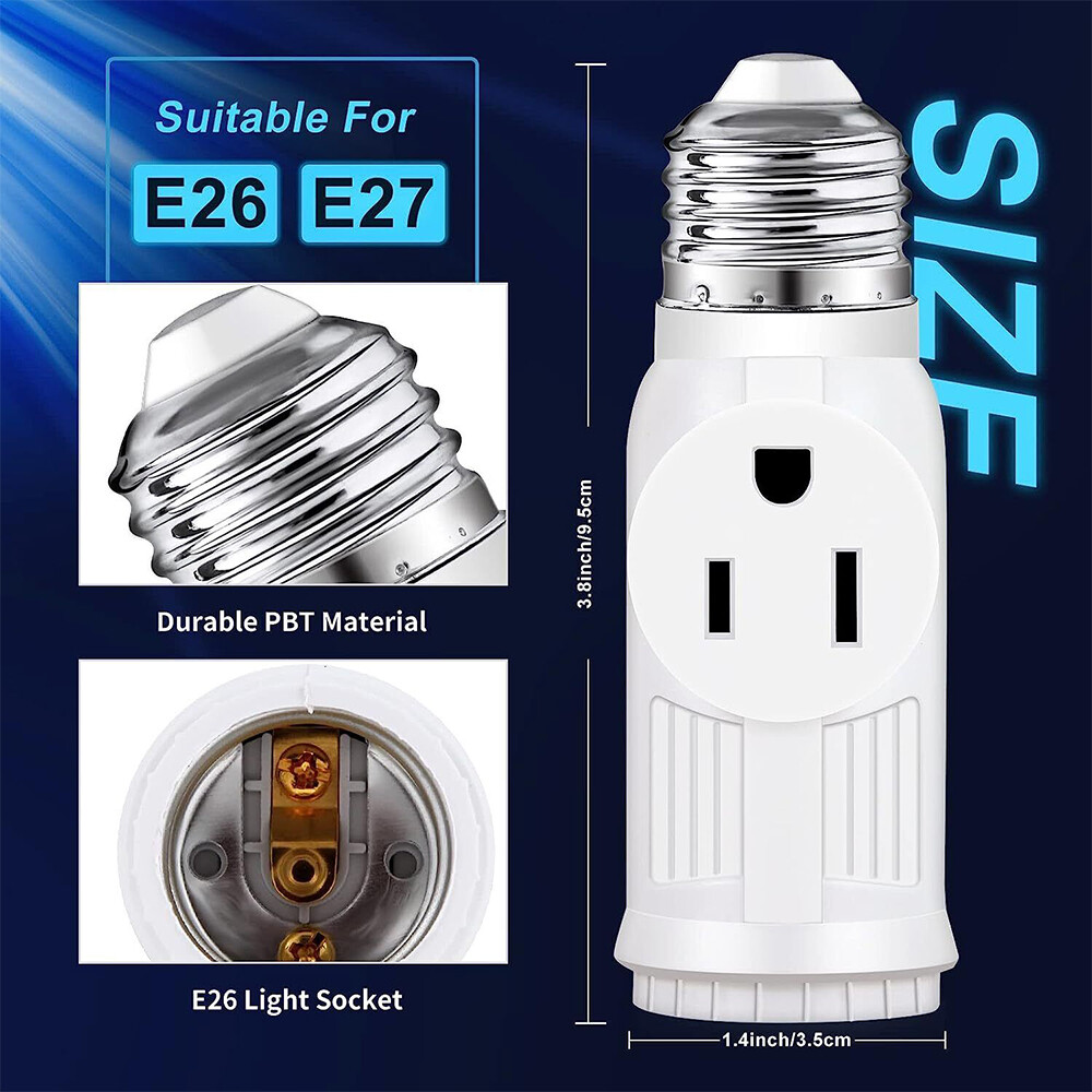 E26/E27 Light Socket to Plug Adapter 2/3 Prong Light Bulb Outlet Plug Converter