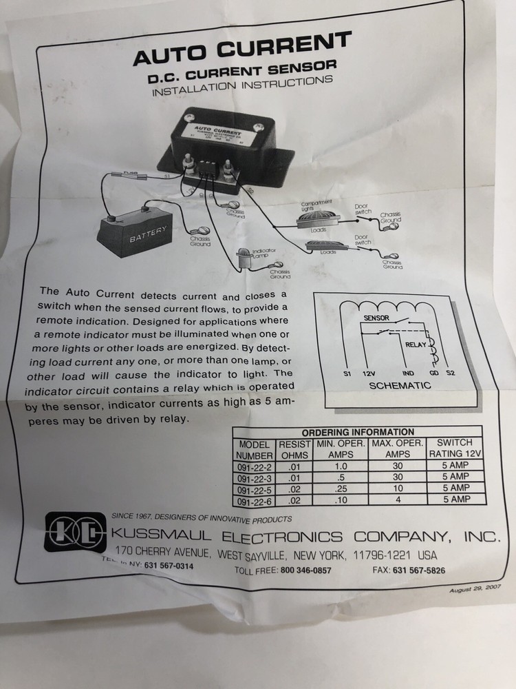 New Kussmaul Auto Current DC Auto Current Sensor 30Amp 091-22-2