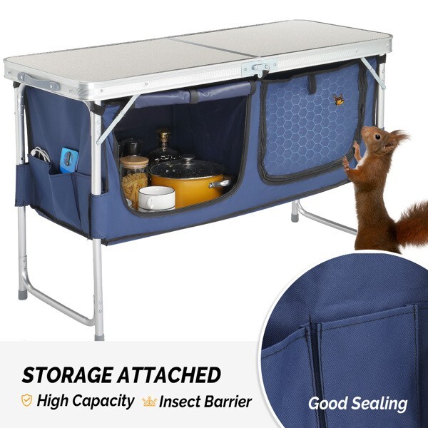 4 Ft Adjustable Folding Camping Aluminum Table with Storage White High Quality