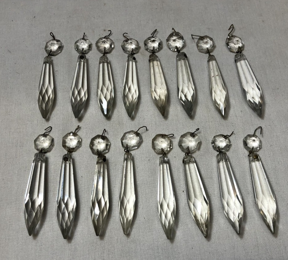 Vtg Wall Sconce Pair Brass Light Fixture French Art Glass Prism Spain MCM #L10