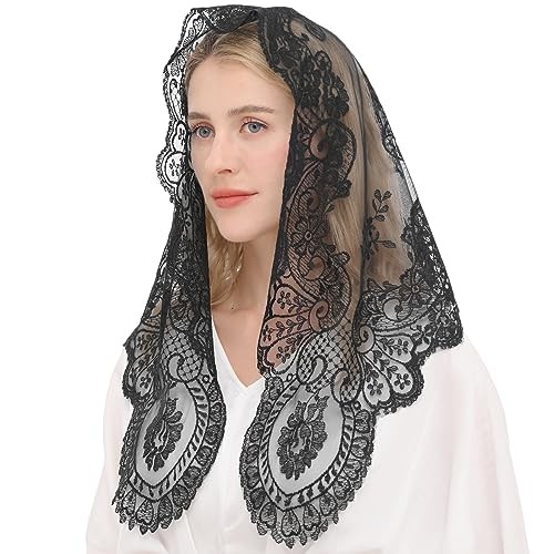 Triangular Mantilla Lace Head Covering Mass Catholic Church Veils Black