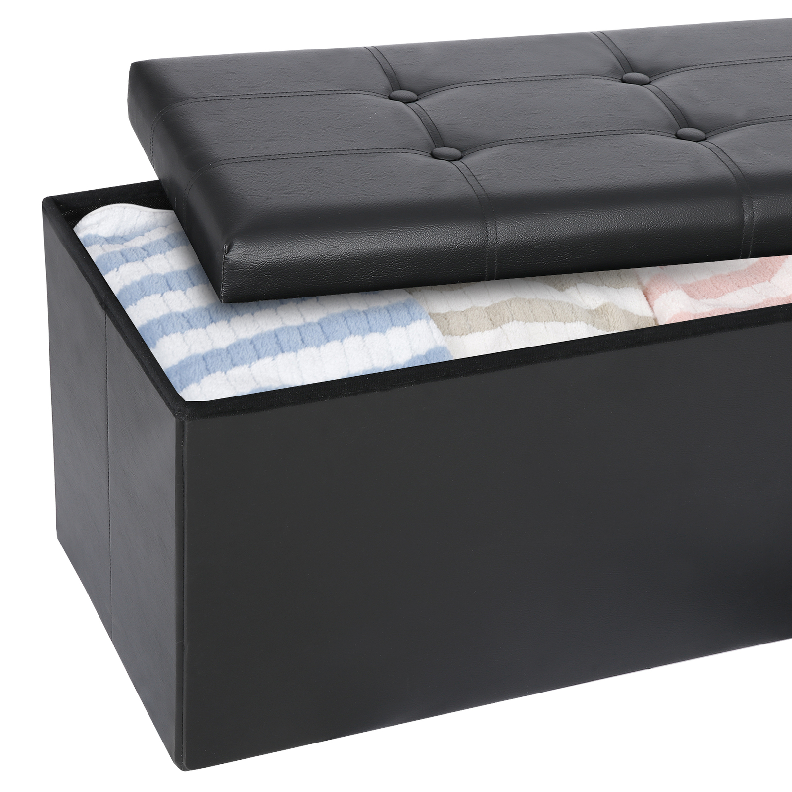 43 Inches Folding Storage Ottoman Bench Storage Chest Footrest wi/ Divider Black