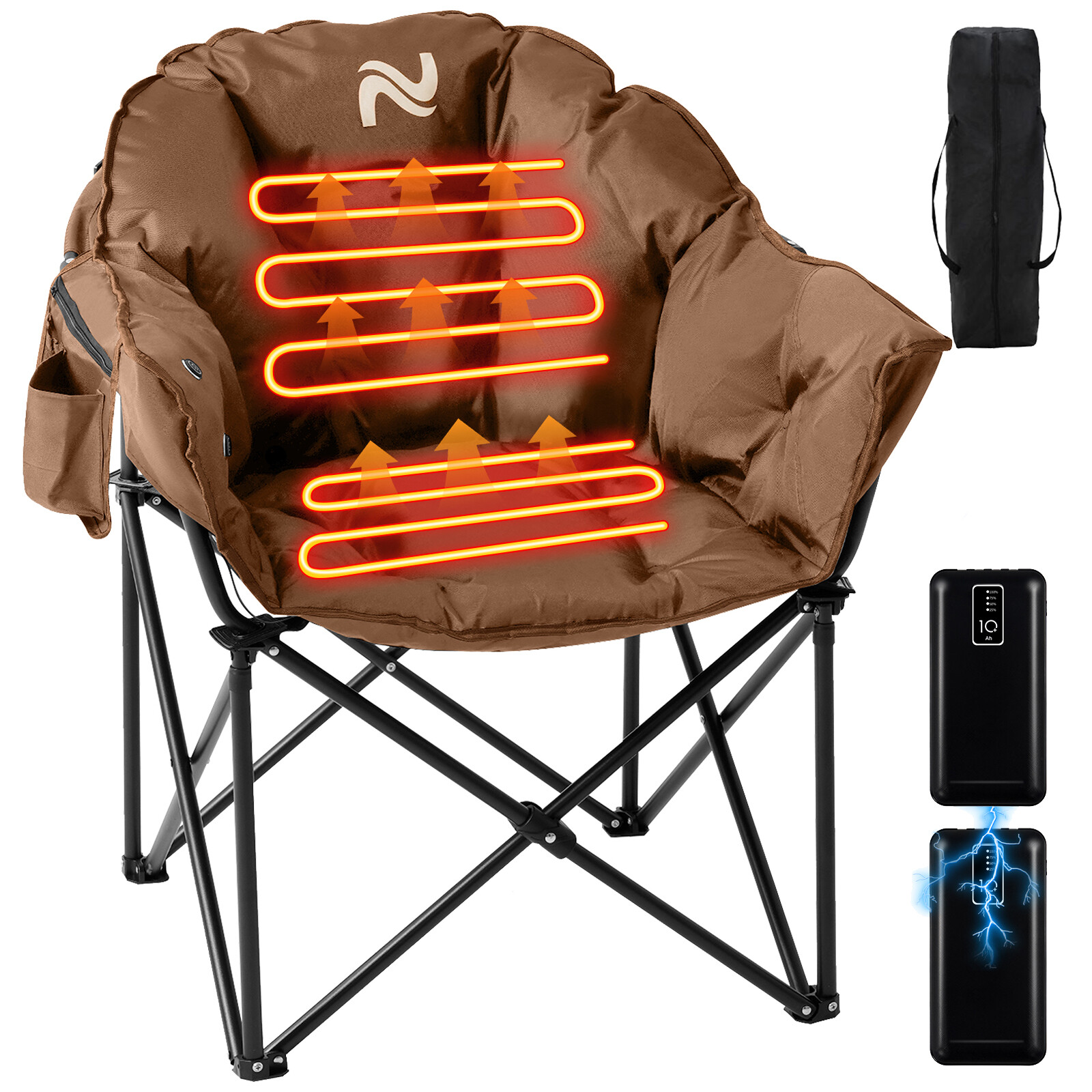 NAIZEA Heated Camping Chair With 2*10000mAh Power Bank Oversized Folding Chair