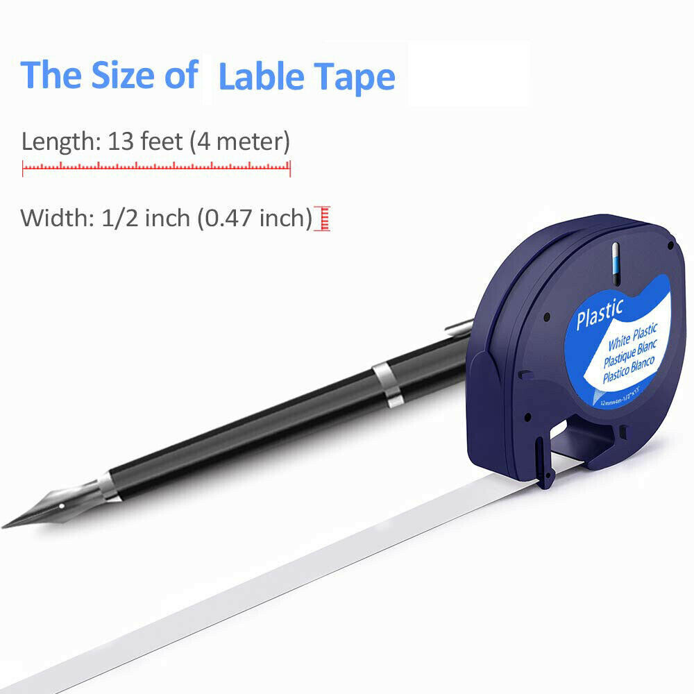 5PK Dymo Letratag Refill 91331 White Plastic 12mm Label Tape 1/2" LT-100H