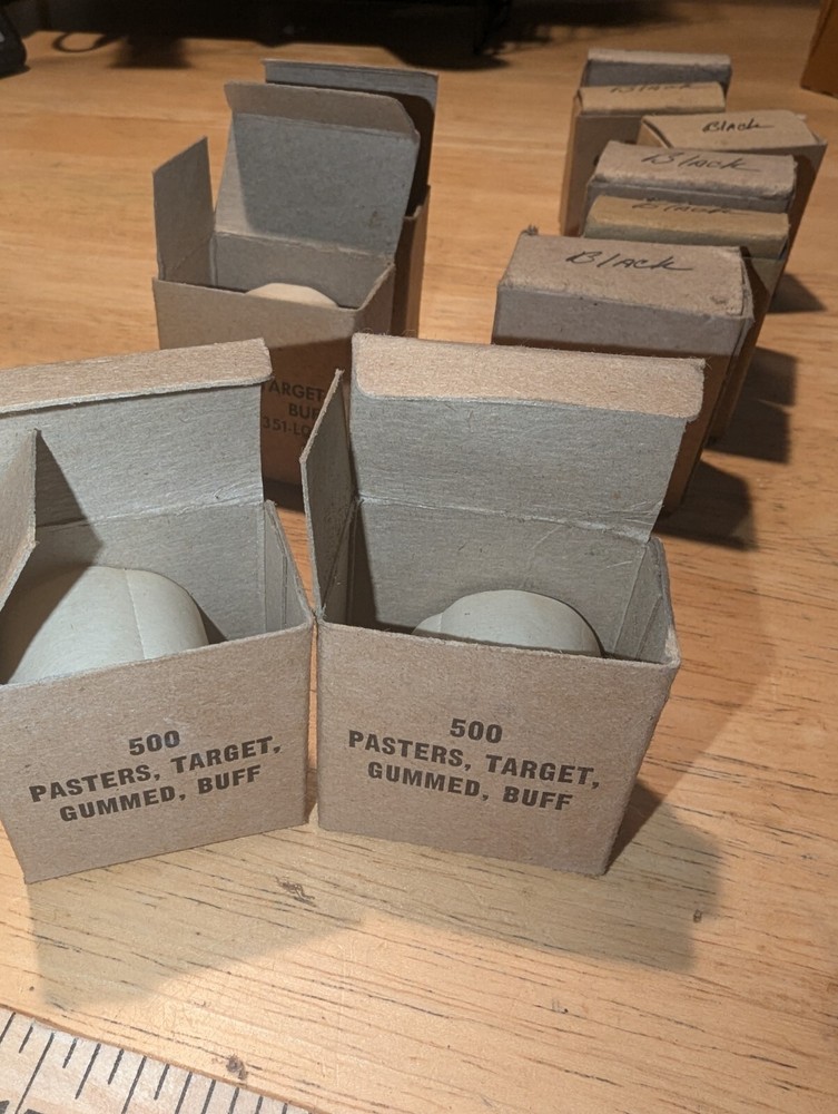 Large Lot WWII GI US Military Gummed Target Pasters White & Black Partial Boxes