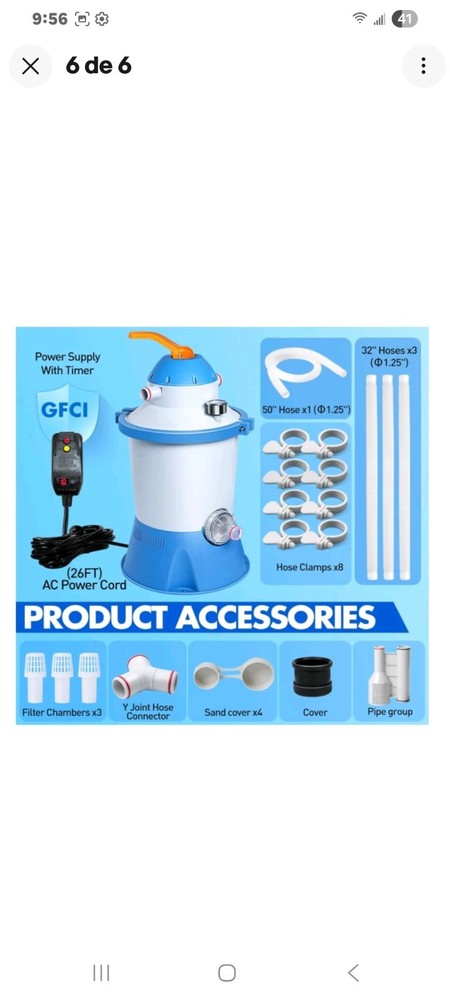 1000 GPH Pool Sand Filter Pump for above Ground Pools, Pool Sand Pump with Timer