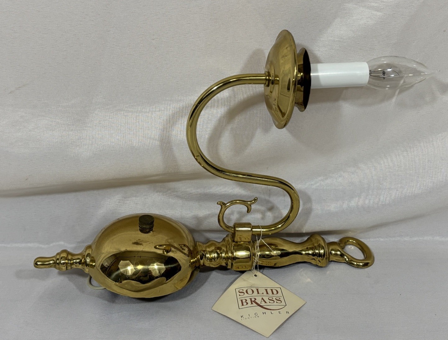 Vintage NOS Kichler Colonial Style Brass Wall Sconce Light Fixture 13.25"H