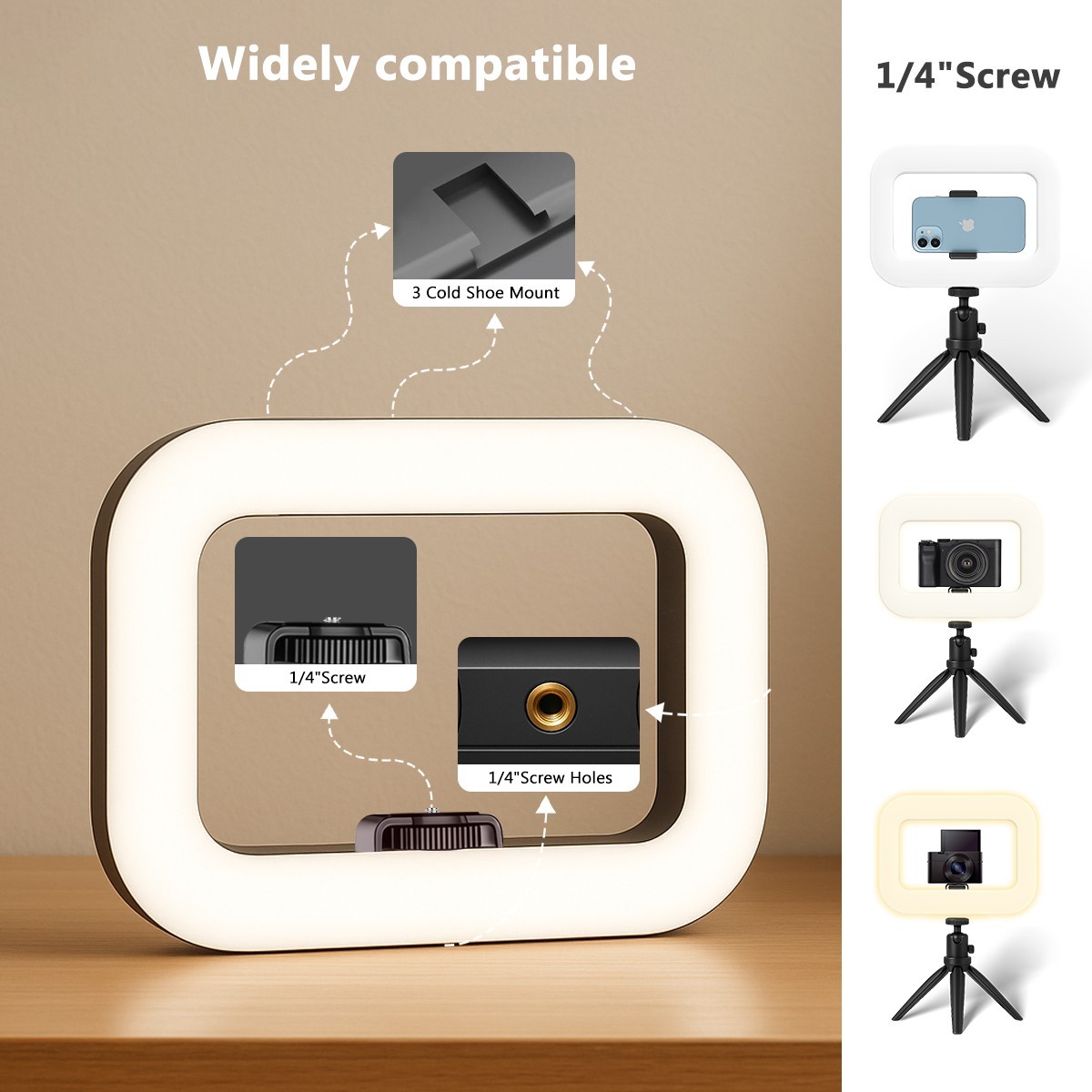 Handheld LED Ring Light Kit with Stand Dimmable 8500K for Makeup Phone Camera