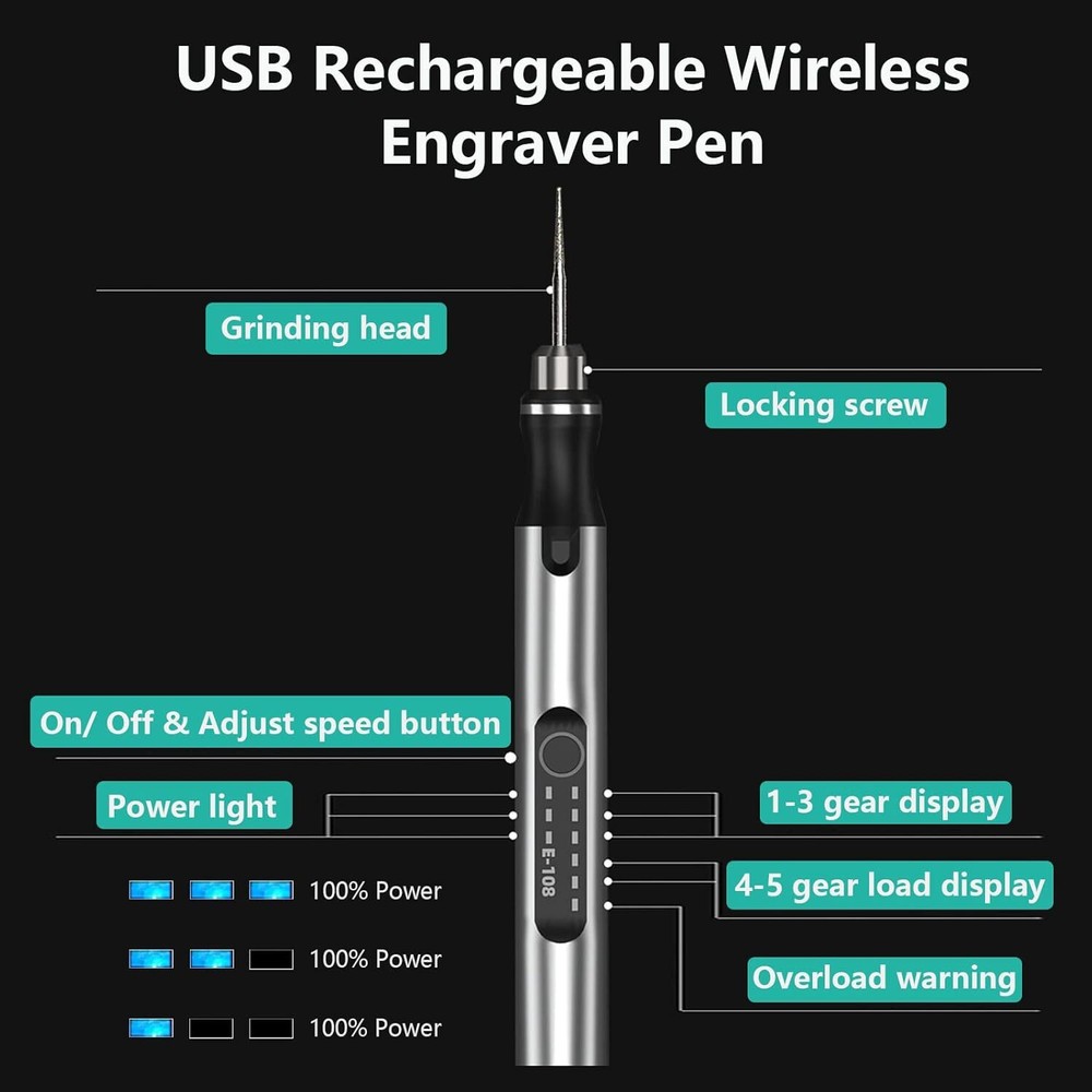 Cordless Electric Mini Drill Grinder Engraving Pen Variable Speed Rotary Tool