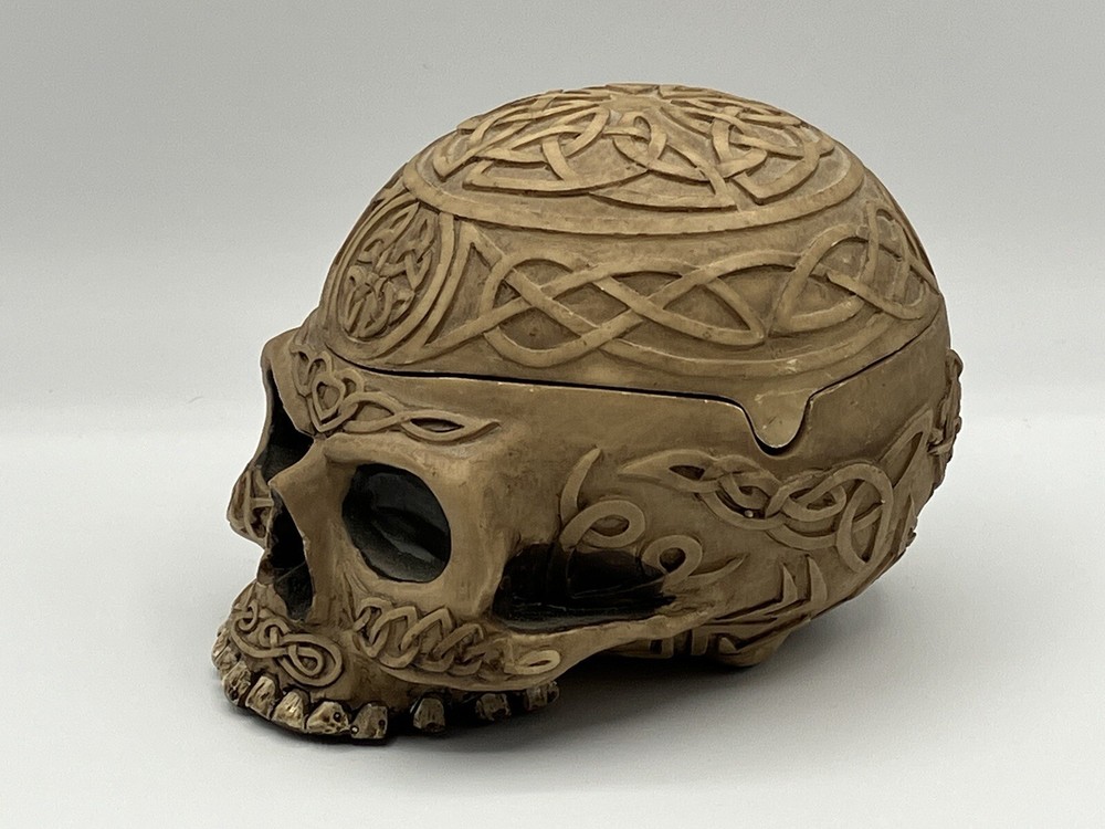 Celtic Skull Storage Box Embossed Hinged 2Pcs Storage Carved Resin