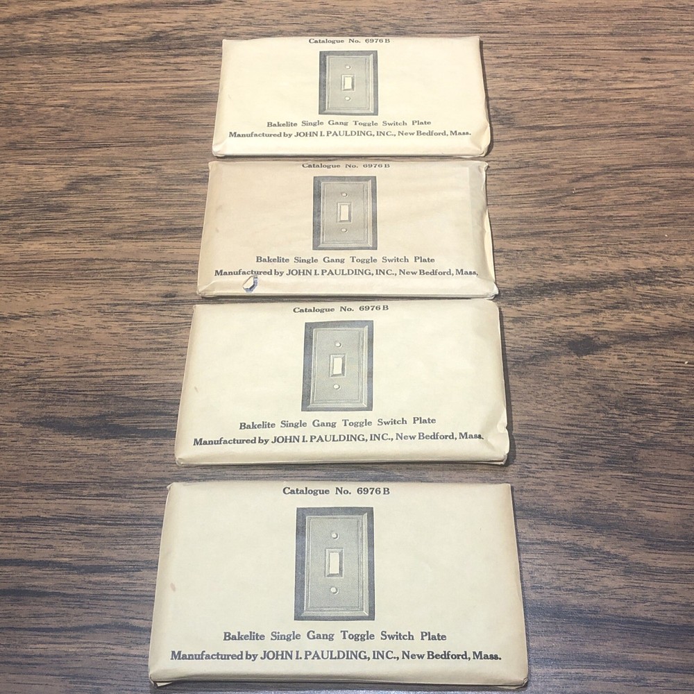 4x Vintage Switch Plate Cover Bakelite Brown Single Toggle NOS