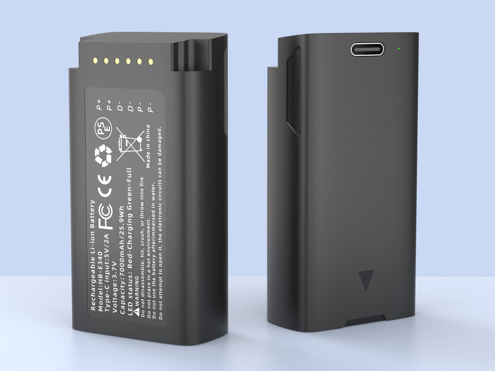 2pcs E340 Rechargeable Battery Backup 7000mAh with USB-C for eufy Video Doorbell