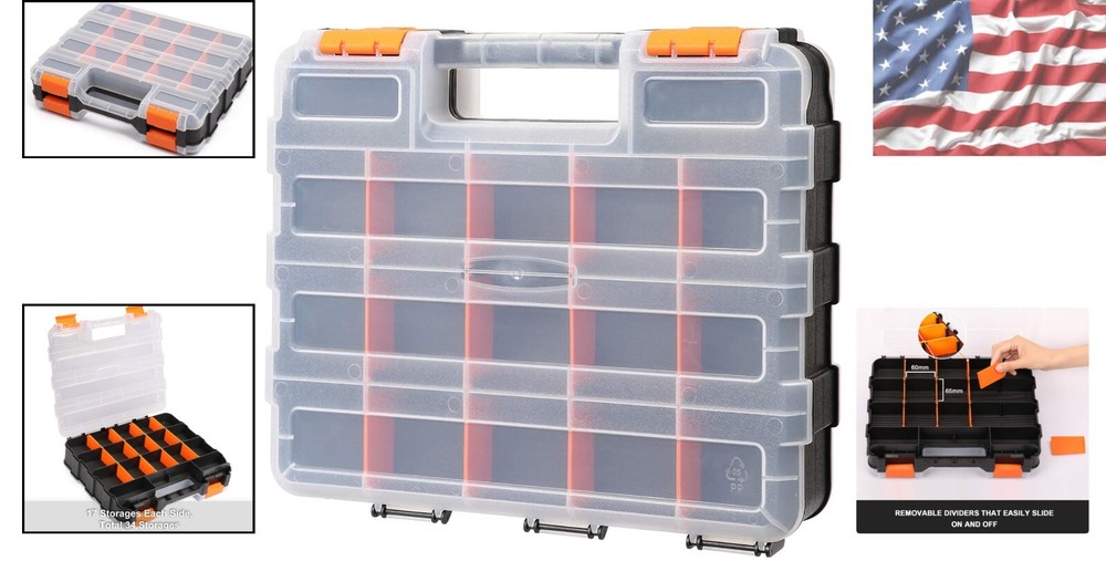 Impact-Resistant Tool Storage Box with Customizable Dividers, 34 Compartments