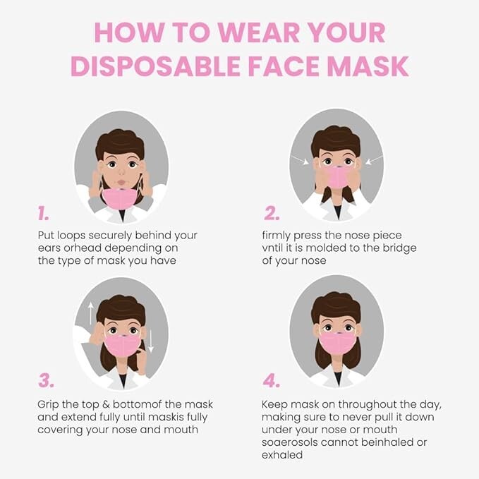 100/50 PCS Pink Protective 3 Layer Face Mask Respirator Disposable Masks BFE98%