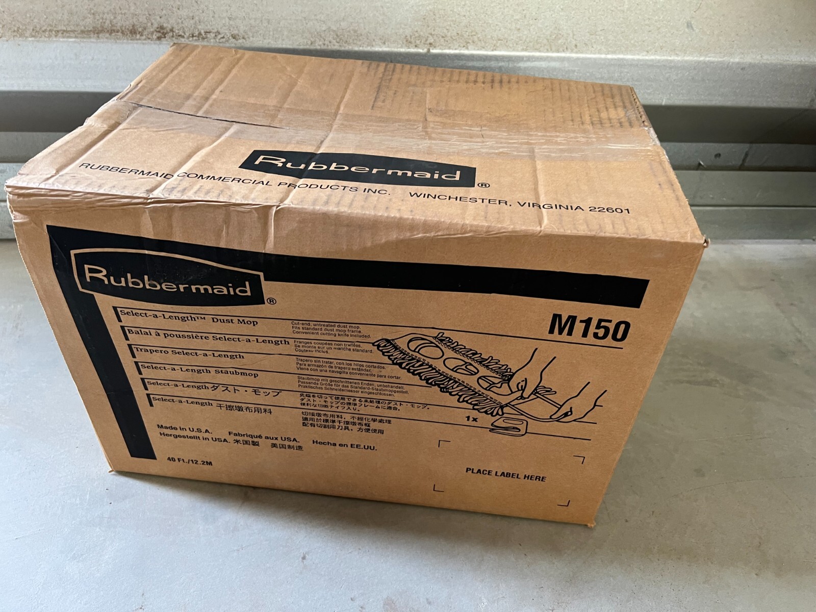 Rubbermaid M150 Cut To Length Dust Mops, White, Cut-end 5 X 40 Ft, 1 Box