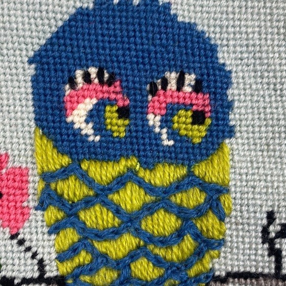 Vtg completed needlepoint piece featuring turtle 70’s ready for frame or upcycle