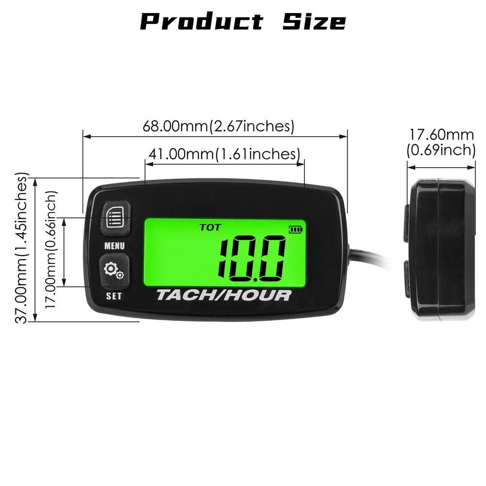 Self-Powered Tacho/Hour Meter,Built-in Replaceable Battery,Ajustable Backligh...