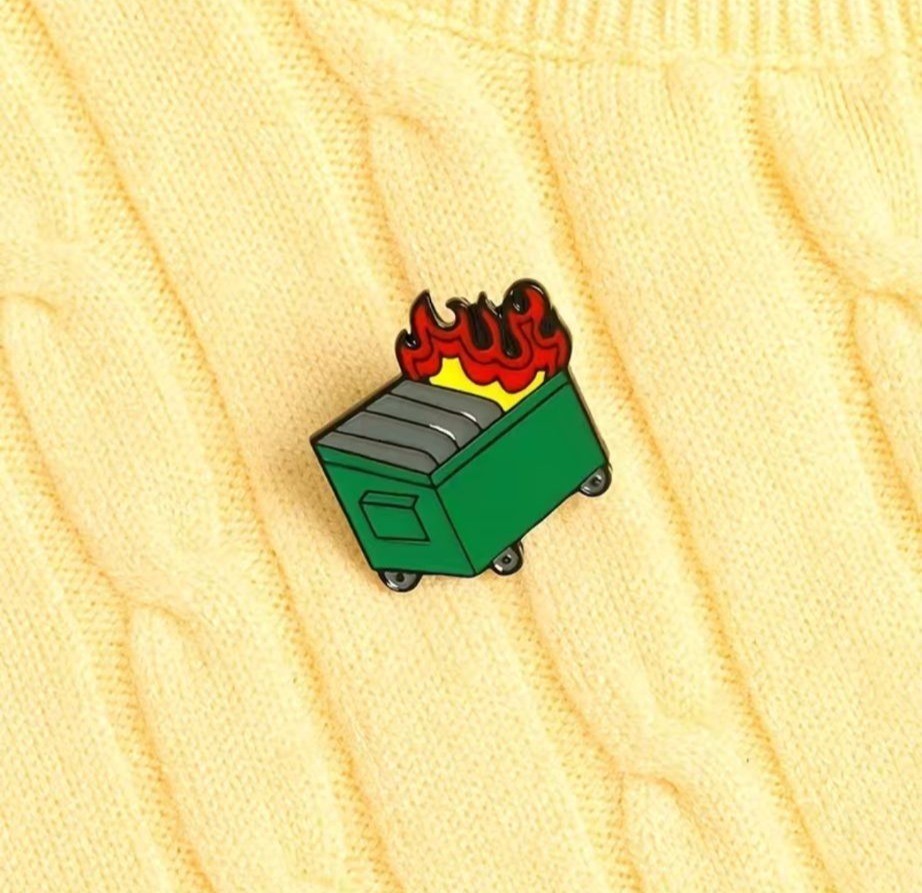 DUMPSTER FIRE Everythings Fine Enamel Lapel Pin NEW
