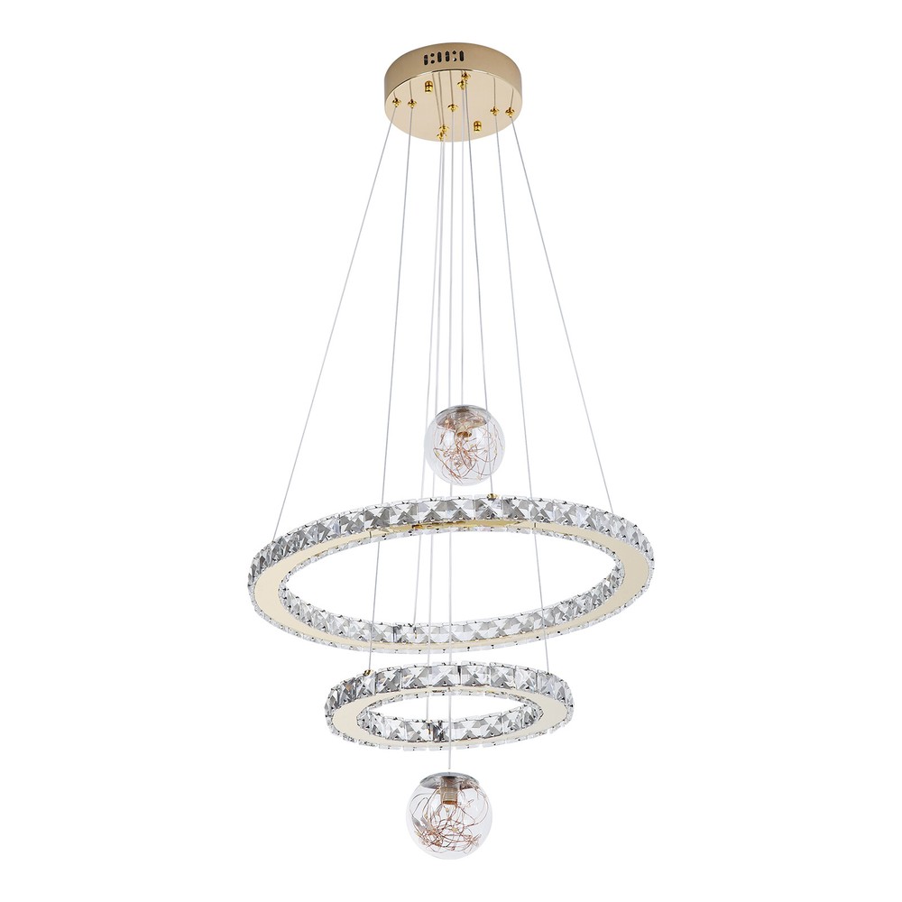 Modern LED Chandelier Dimmable 3 Color Crystal Ceiling Pendant Light Adjustable.