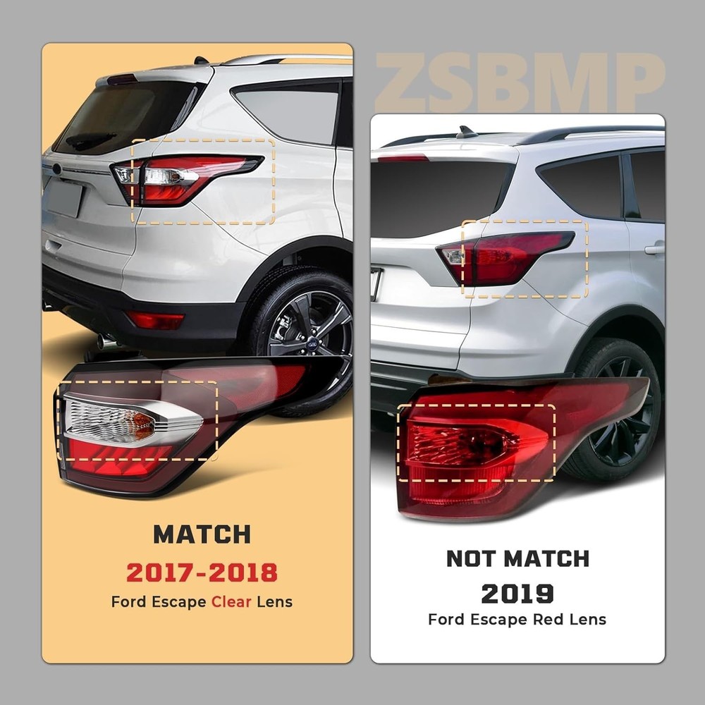 Right Tail Light Assembly Compatible With 2017 2018 Ford Escape Kuga