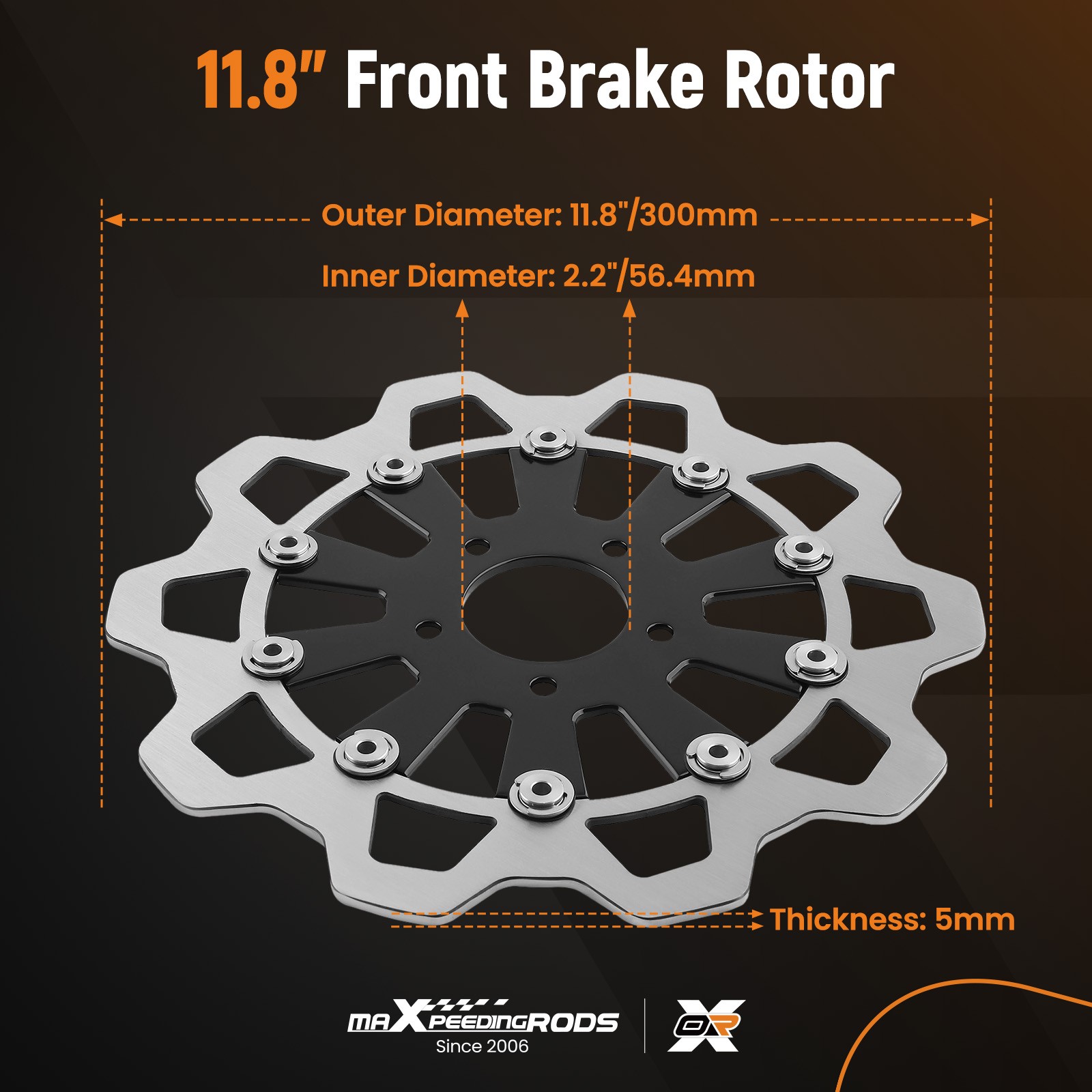 2x 11.8" Floating Front Brake Rotor for Harley-Davidson Touring 2009-2019 Black