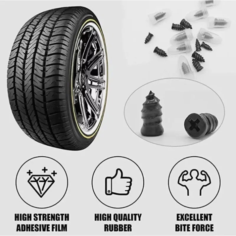 100Pcs Tire Repair Rubber Nails Tyre Puncture Repair Screws Kit with Screwdriver