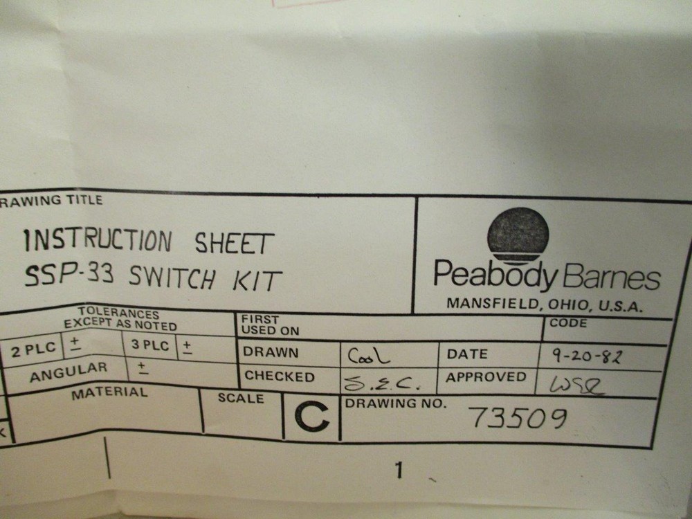 Peabody Barnes Replacement Switch Kit 73436 SSP-33