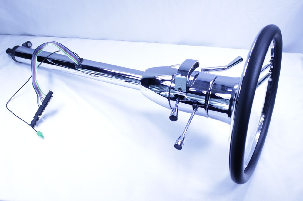 30" Chrome Automatic Auto Tilt Shift Steering Column & 14" Wheel Horn Button Kit