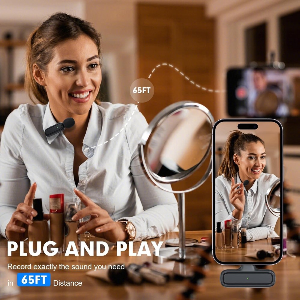 1Pack Wireless Lavalier Microphone for iPhone 15 Android 2TX+1RX & Charging Case