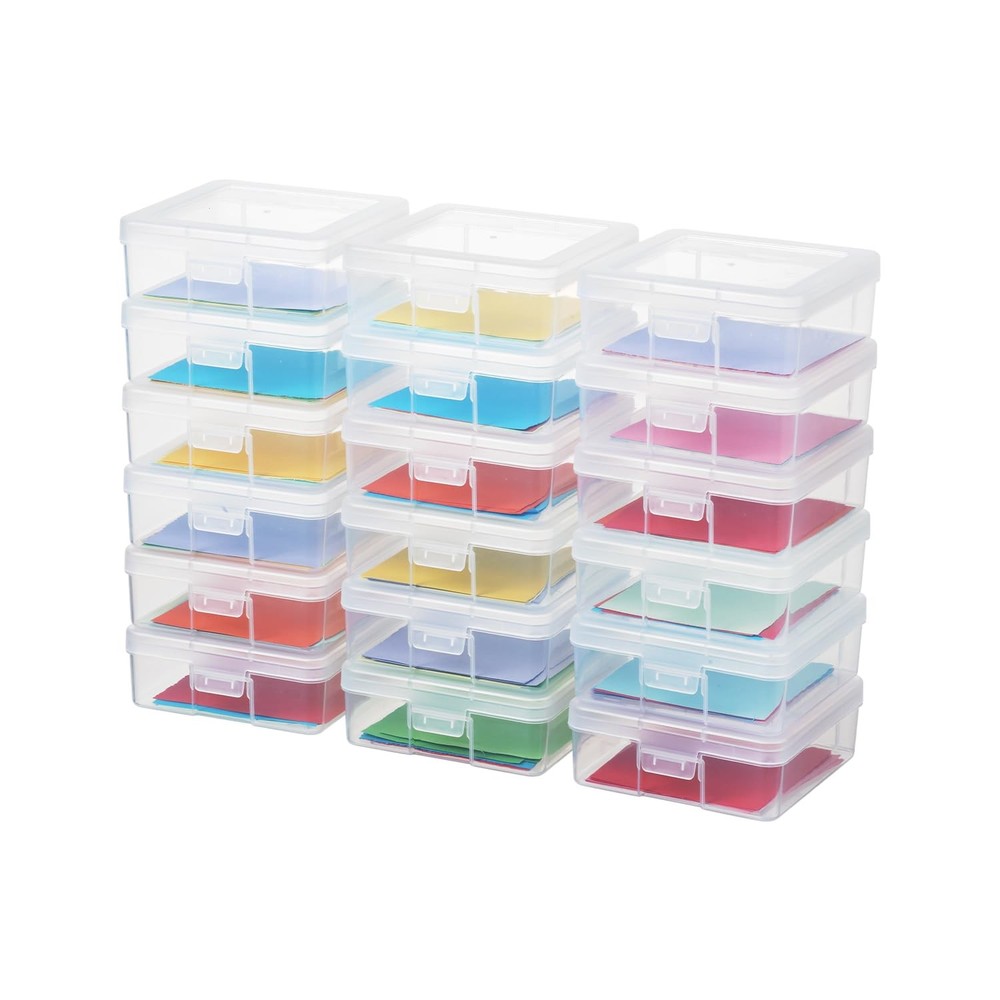 novelinks Stackable Plastic Clear Storage Box Small, 18 Pack Small -Clear