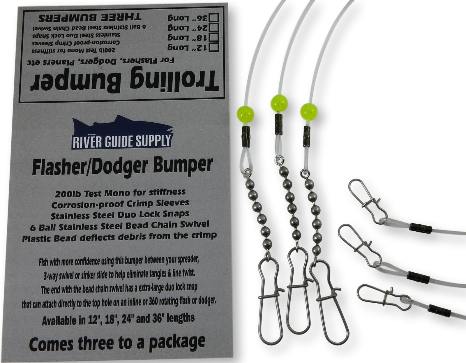 24" Trolling Bumper for Flashers & Dodgers 3 Pack BY River Guide Supply