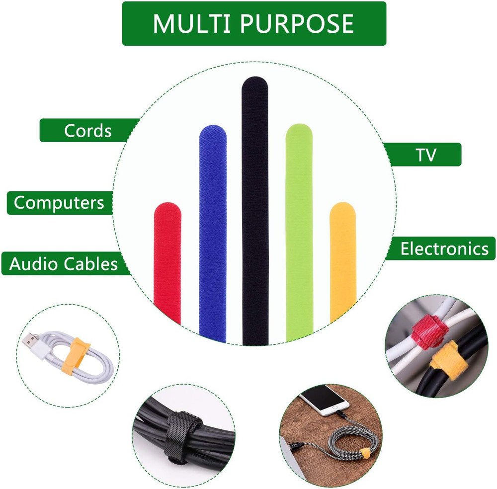 Oneleaf 60 Pcs Reusable Fastening Cable Ties with Hook and Loop, Multi-Purpose C