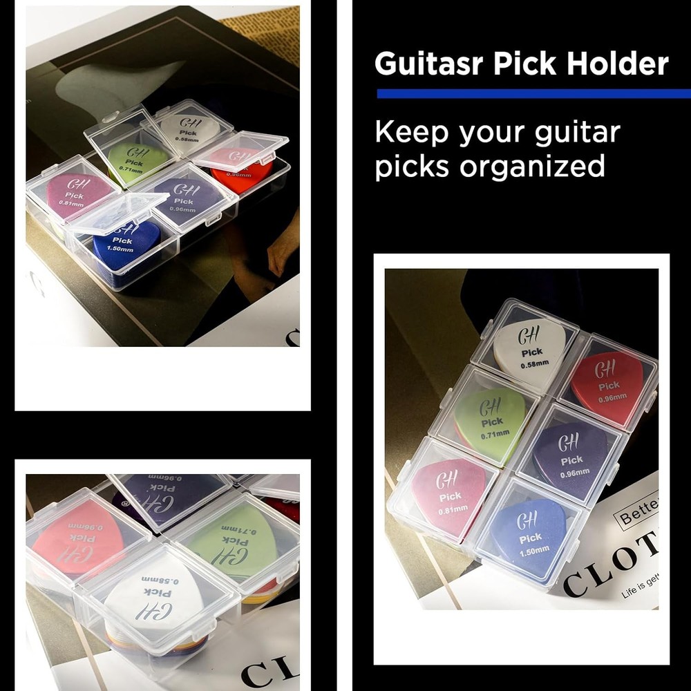 Guitar Pick Holder, 6 Grid Case, 60 Capacity, Pick...