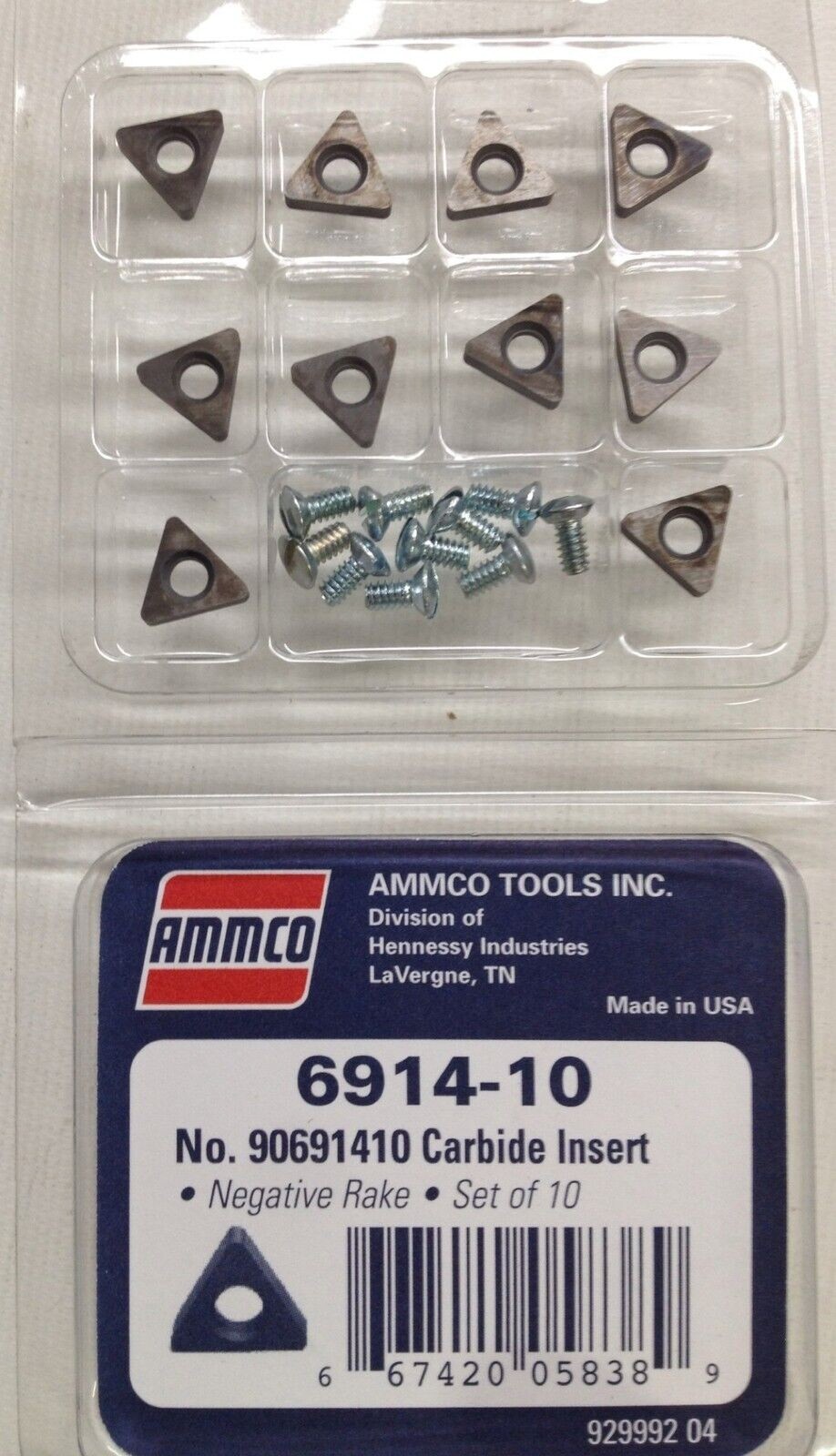 6914-10 AMMCO Negative Rake Brake Lathe Bits Carbide Insert (10 pcs) No. 9069141