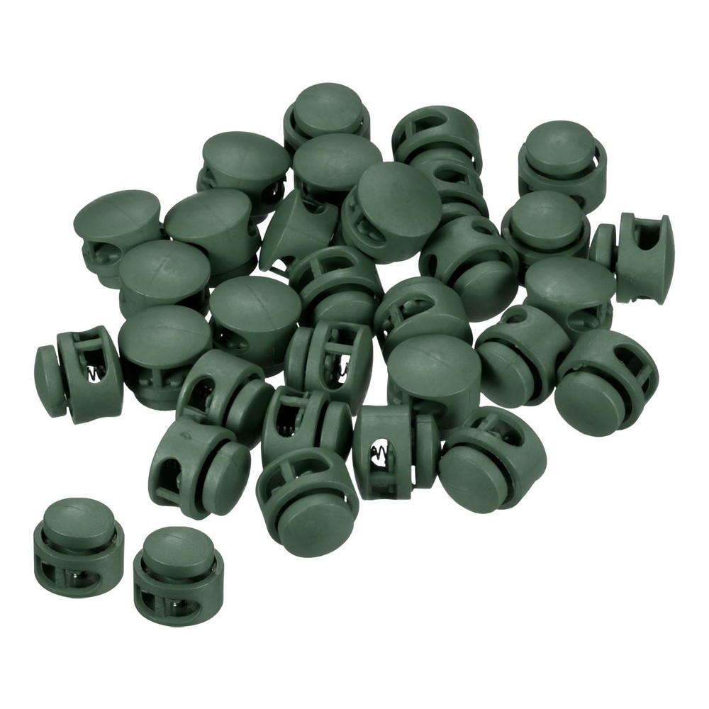 Cord Locks, 30 Pack Round Spring Toggle Stopper, Dark Green
