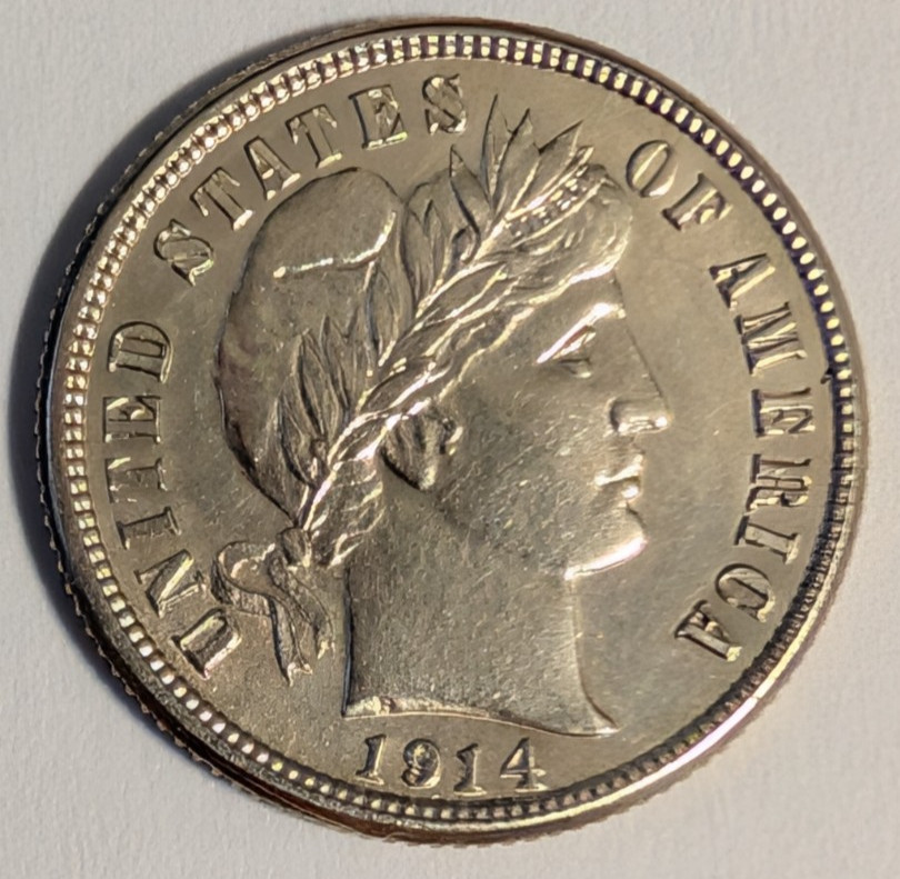 1914 San Francisco Silver Barber Dime. Excellent Condition!