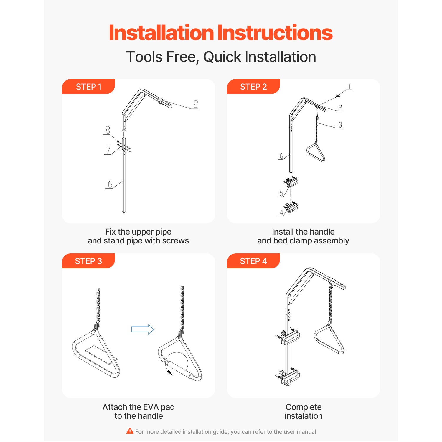 Trapeze Bar for Bed Mobility 250LBS Bed Trapeze with Clamps & Metal Chain
