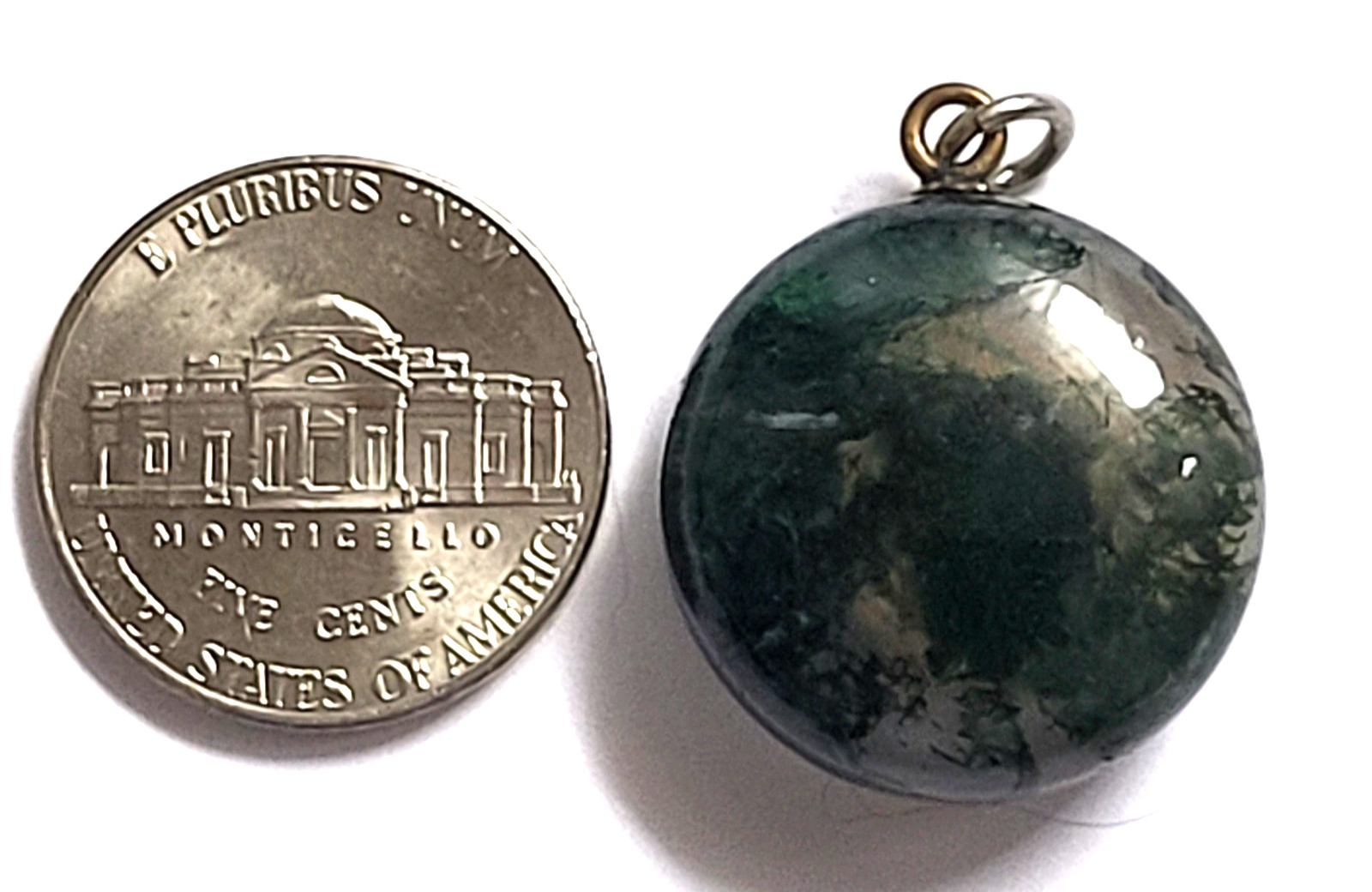 Antique Pocket Watch Fob Green Moss Agate W Compass Victorian Era