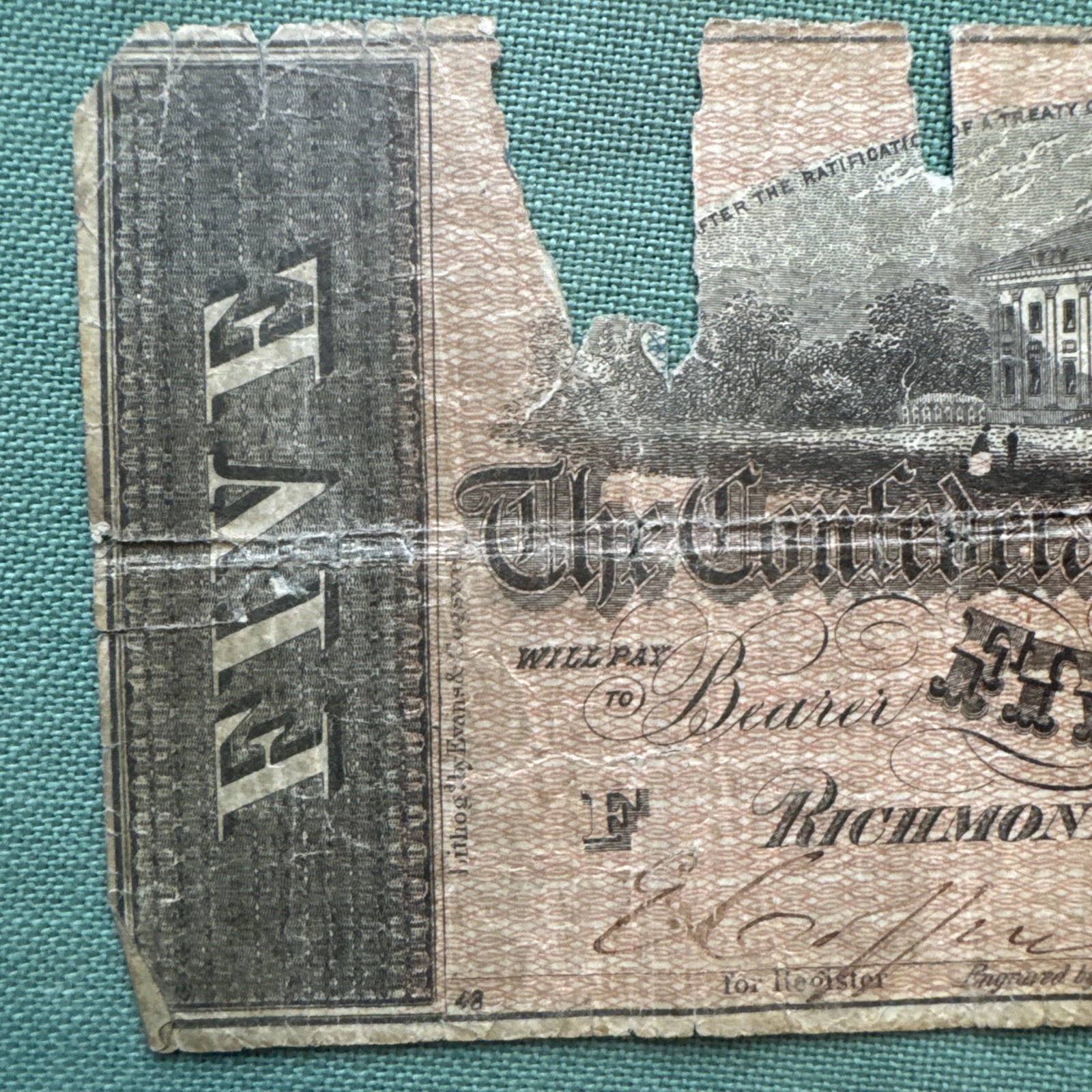 Pair of Poor Confederate States of America $5.00 Notes
