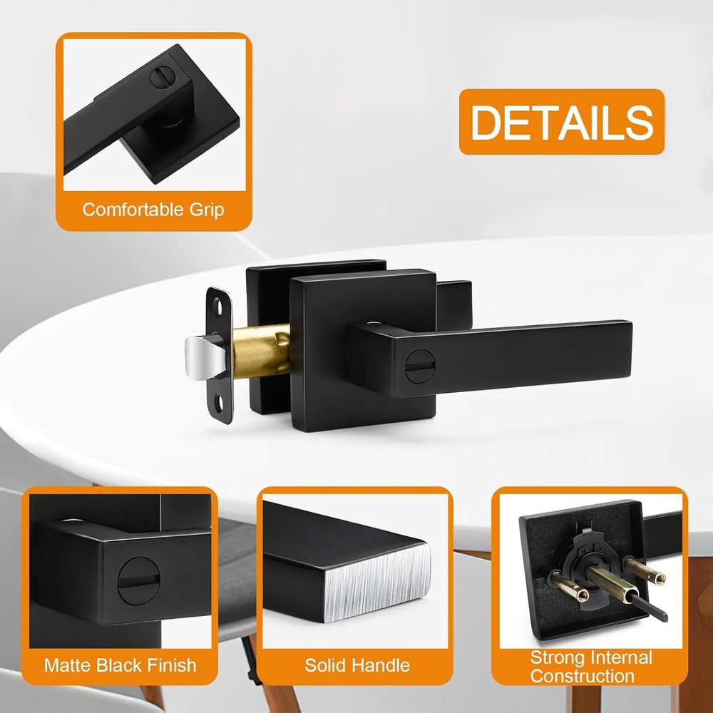 8 Pack Matte Black Door Handles Privacy Door Levers. Keyless Interior Door Knobs