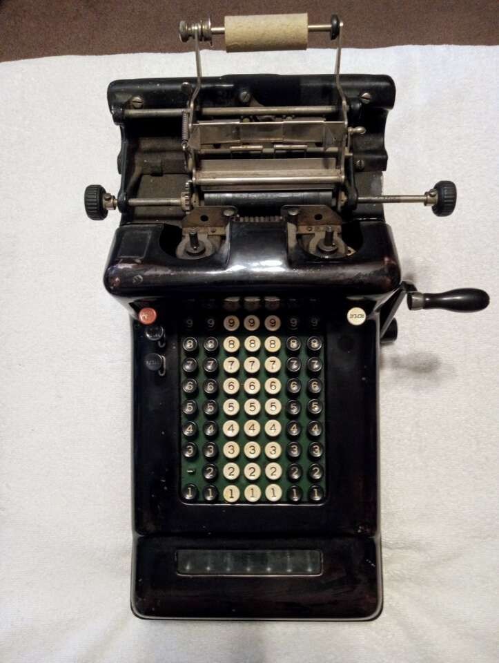 Antique Burroughs 7 Column Hand Crank Adding Machine