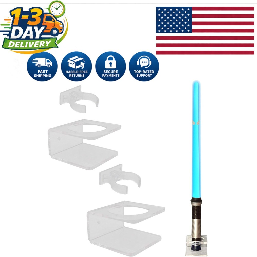 Versatile Wall-Mounted Acrylic Lightsaber Holders - Easy Installation, 2 Pack