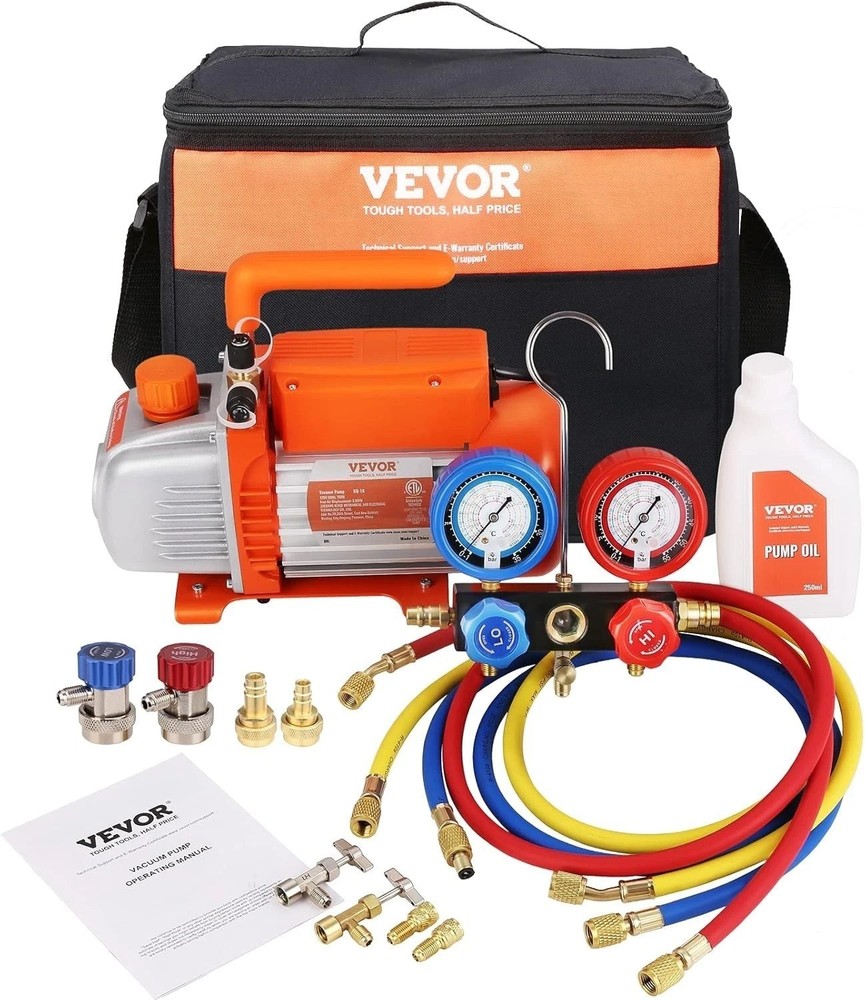 Versatile AC Vacuum Pump Kit with R134a & R1234yf Adaptors - Complete Solution