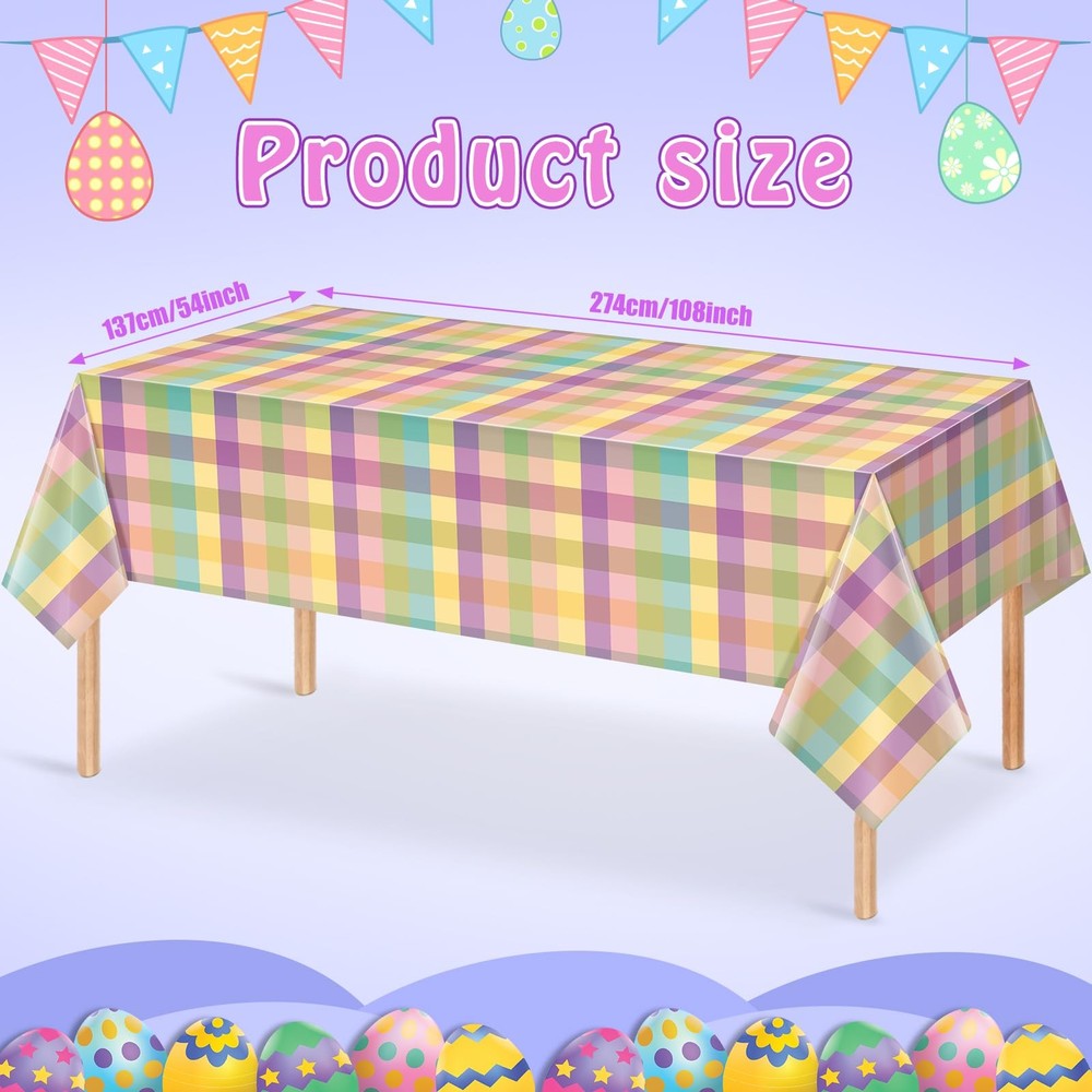 12Pcs Spring Easter Buffalo Plaid Checkered Tablecloth Decorations,Plastic Pu...