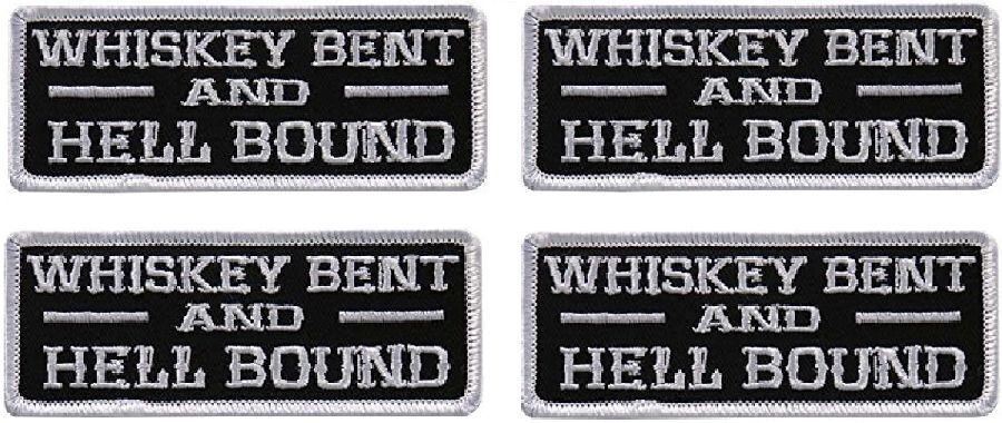Whiskey Bent and Hell Bound Embroidered PATCH  | 4PC BUNDLE  4" X 1.5"