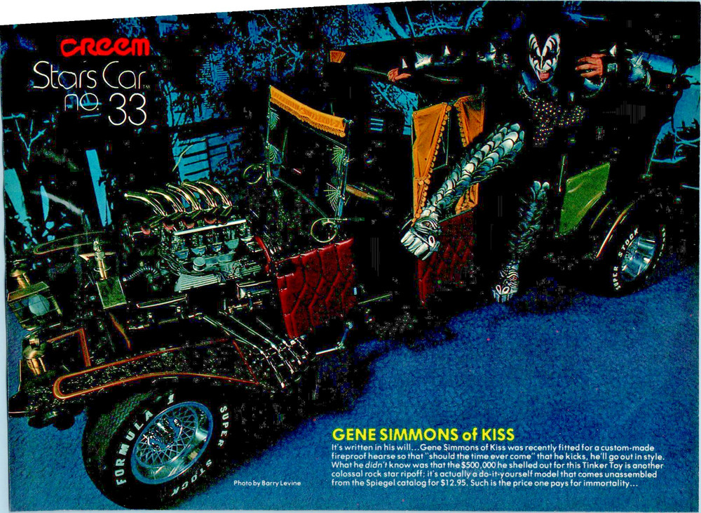 KISS  GENE SIMMONS  CREEM "STAR CARS"  1977  MAG AD POSTER  8" X 11"