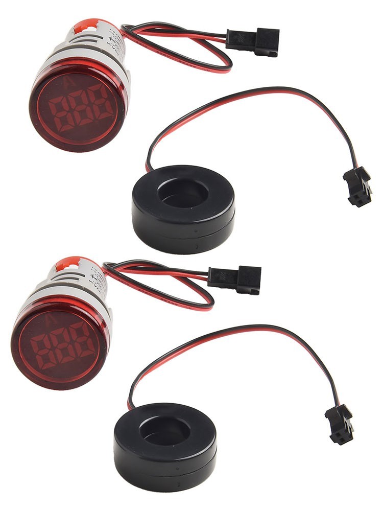 2 Pcs Red LED AC Ammeter Round Display Current Indicator for Power Use