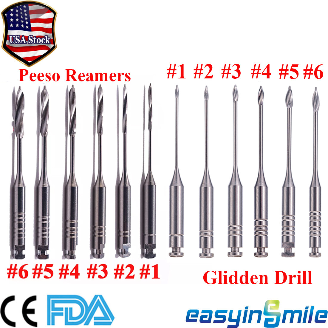 10pack Dental Endo Pesso Reamers/Glidden Gates Drill Spiral Burs Root Canal #1-6